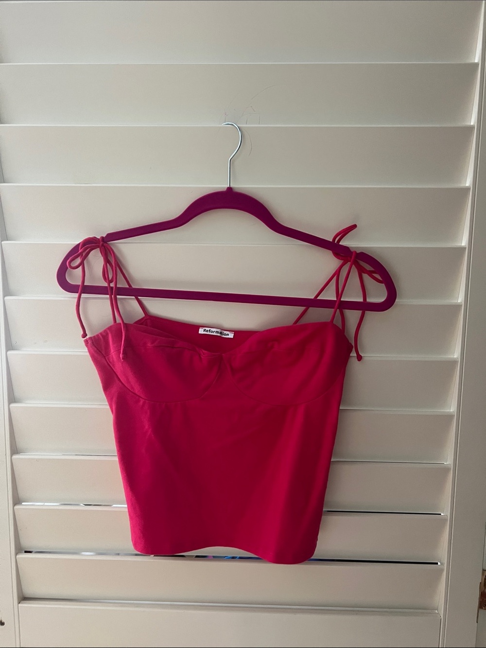 Reformation Hot Pink Tie-Shoulder Bustier Camisole